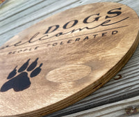 Burned Wood Dogs Welcome Sign