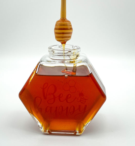 Glass Bee Happy Honey Pot