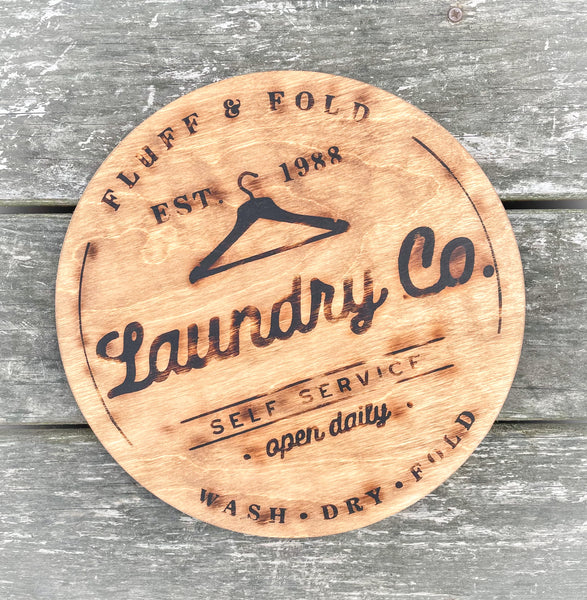 Burned Wood Laundry Sign