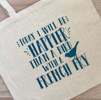 Bird with a Fry Large Canvas Tote Bag